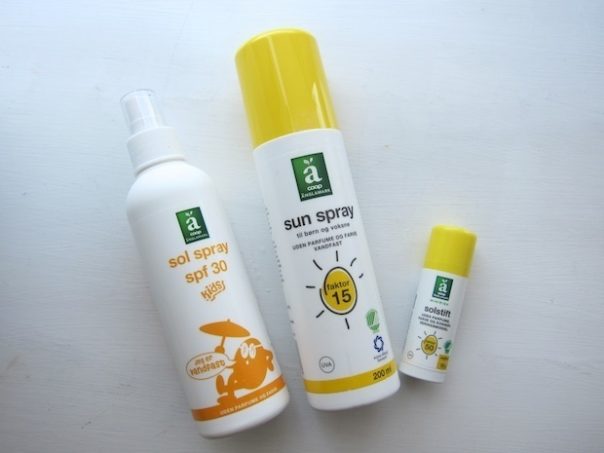 Sun Spray med faktor 15 til børn og voksne, Sol Spray SPF 30 Kids og Solstift Faktor 50.